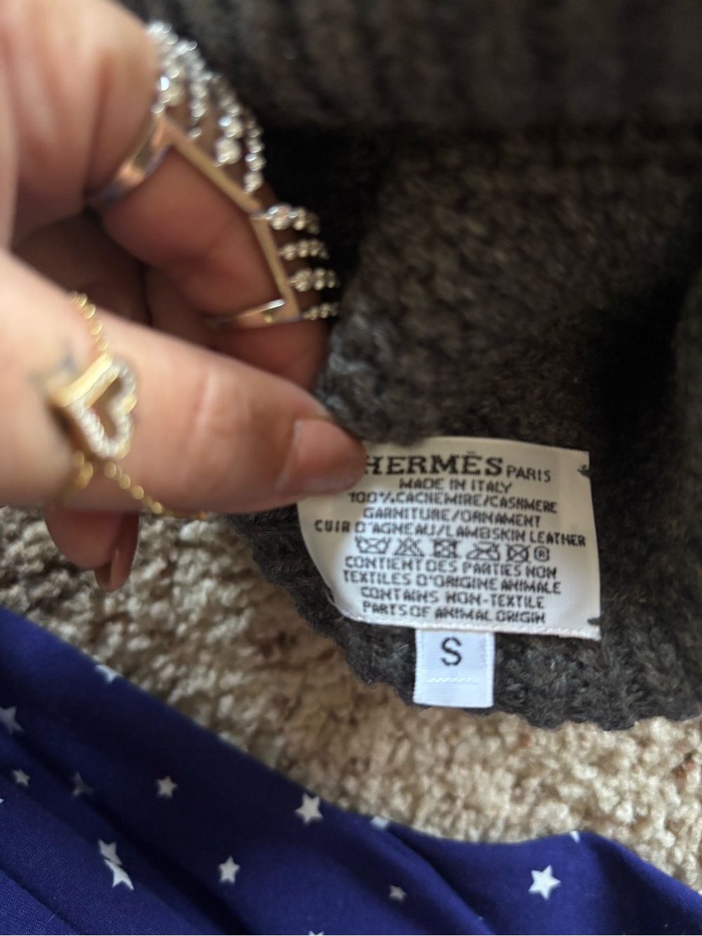 Hermes Gray Cashmere Beanie Hat with Leather Accents Men's Small - Picture 8 of 8